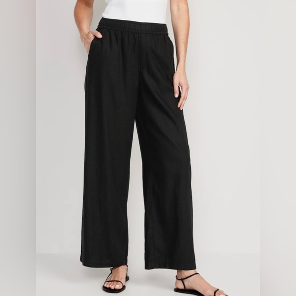 NWT! Black High-Waisted Linen-Blend Wide-Leg -Multiple - Picture 1 of 8